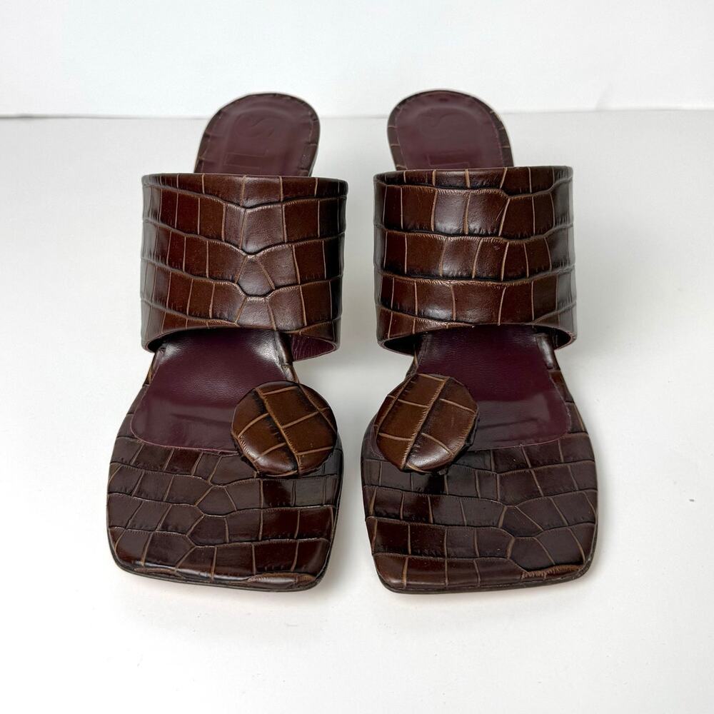 STAUD Luna Croc-Embossed Leather Mules Heels Shoes Square-Toe 37.5 (US 7.5) - Picture 4 of 13